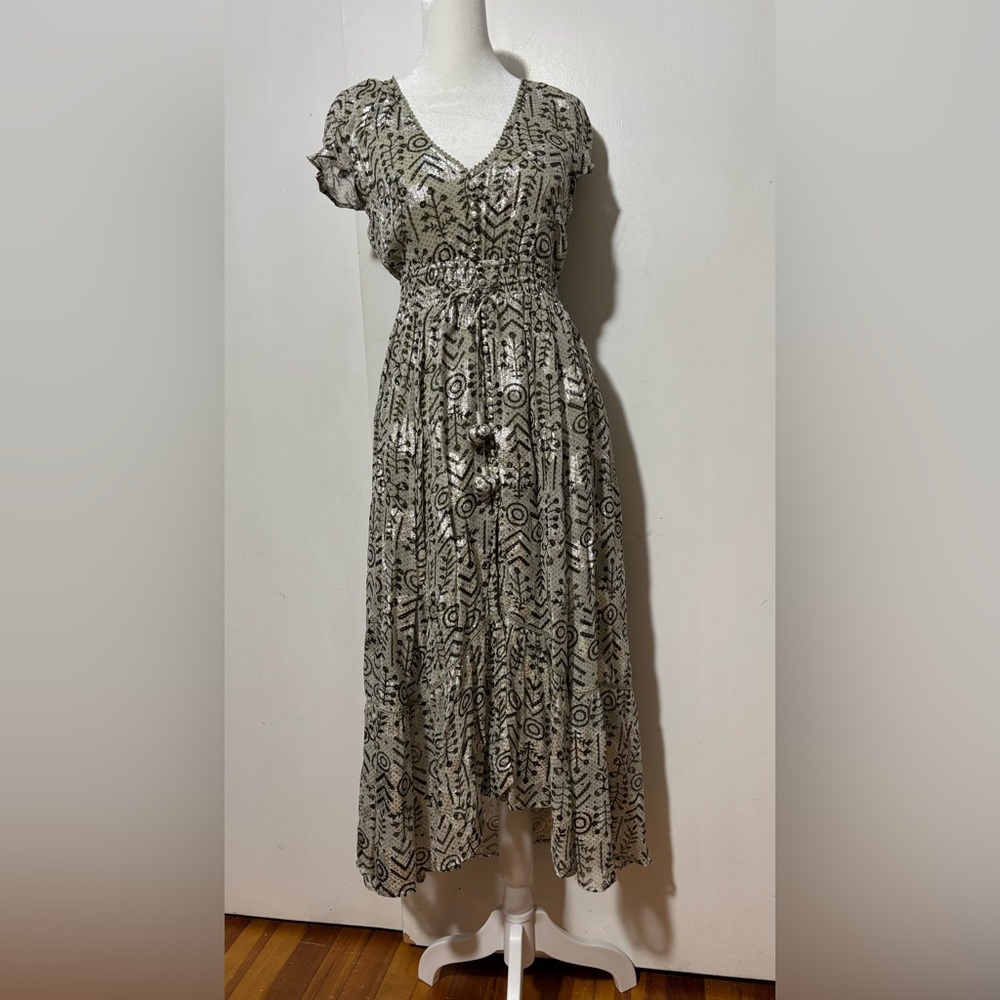 GOA Paris Gina Elegant Silver Lurex high-Low Dress Size S